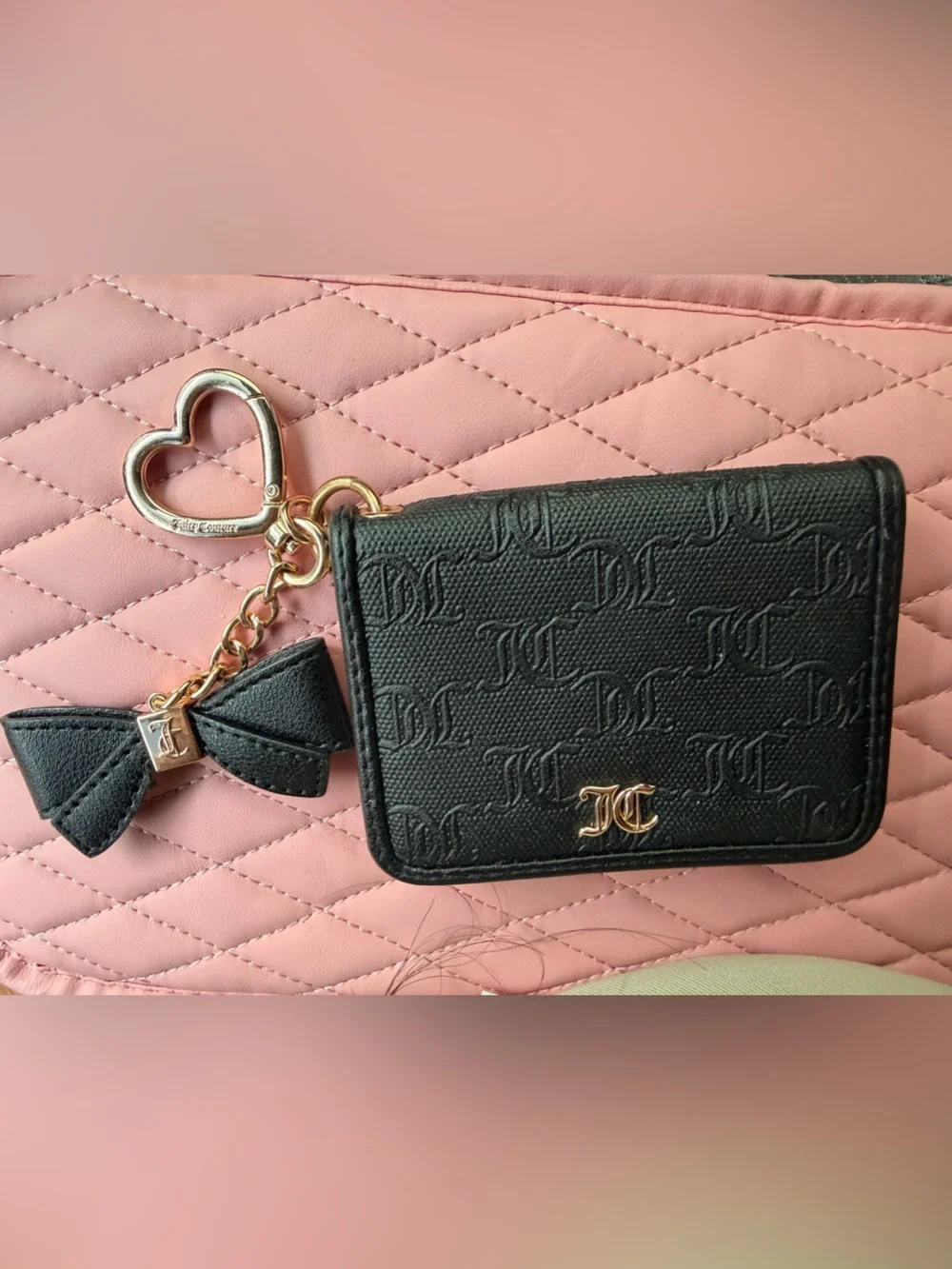 Juicy Couture Black Card Holder Gold Keychain with Pink Card Insert